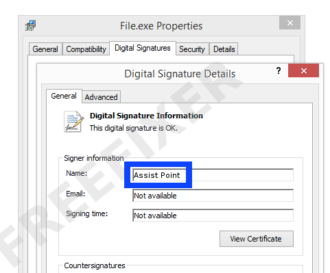 Screenshot of the Assist Point certificate
